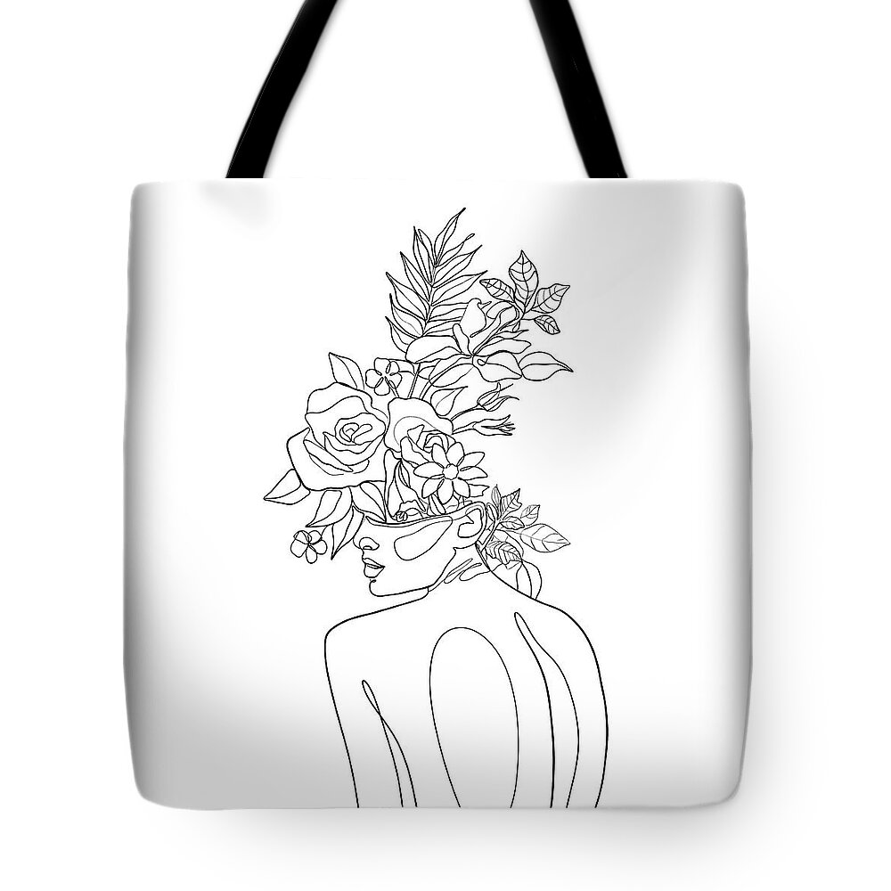Women with flowers head one line art Tote Bag