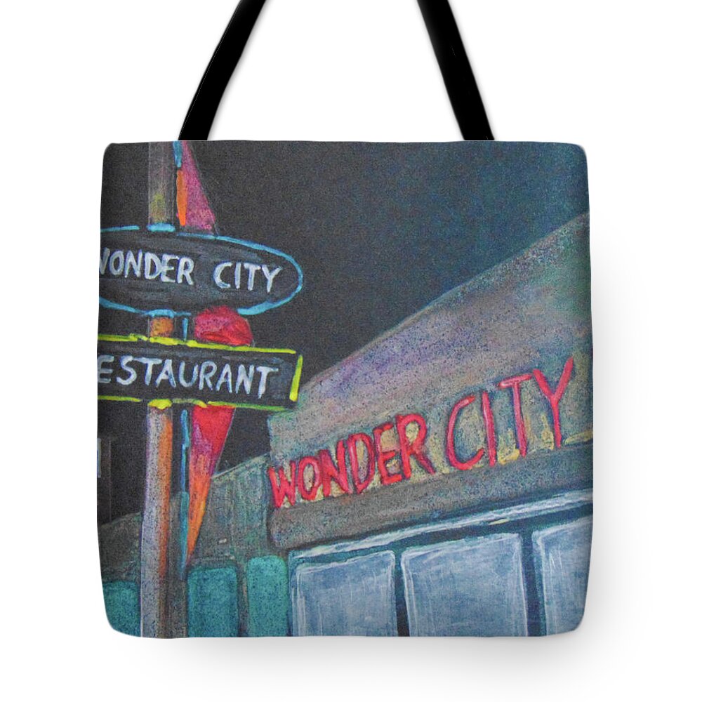 Art Tote Bag featuring the painting Wonder City across for KWEM by Loretta Nash