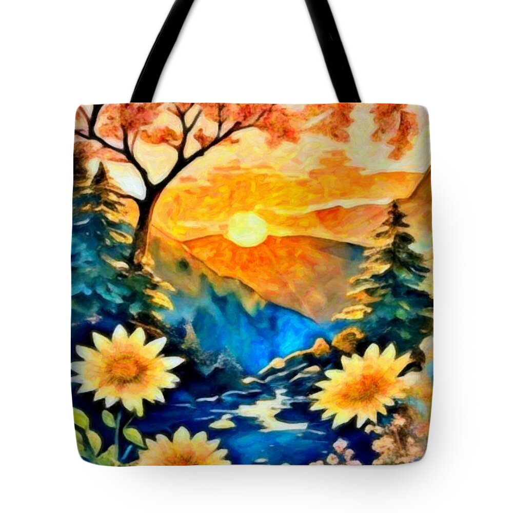 Art Tote Bag featuring the painting Wonderland Fantasy landscape 13 by Digitly