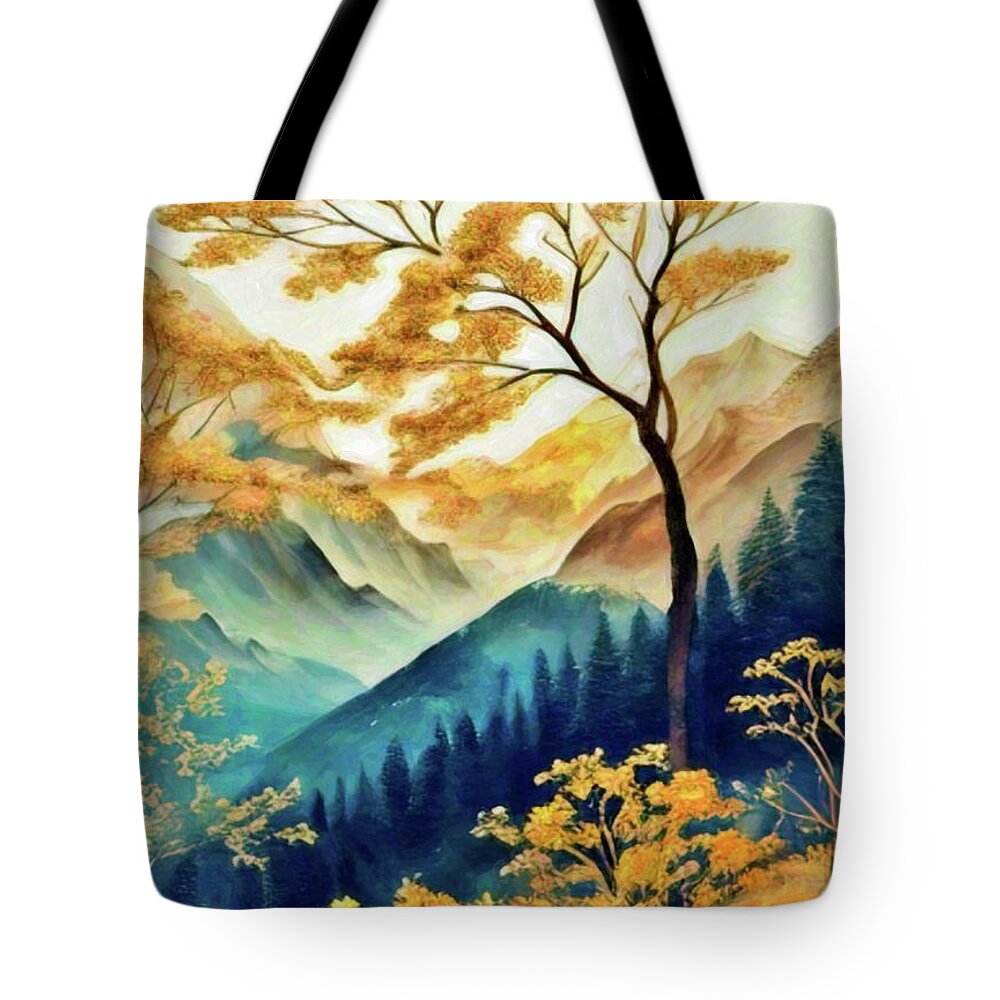 Art Tote Bag featuring the painting Wonderland Fantasy landscape 5 by Digitly