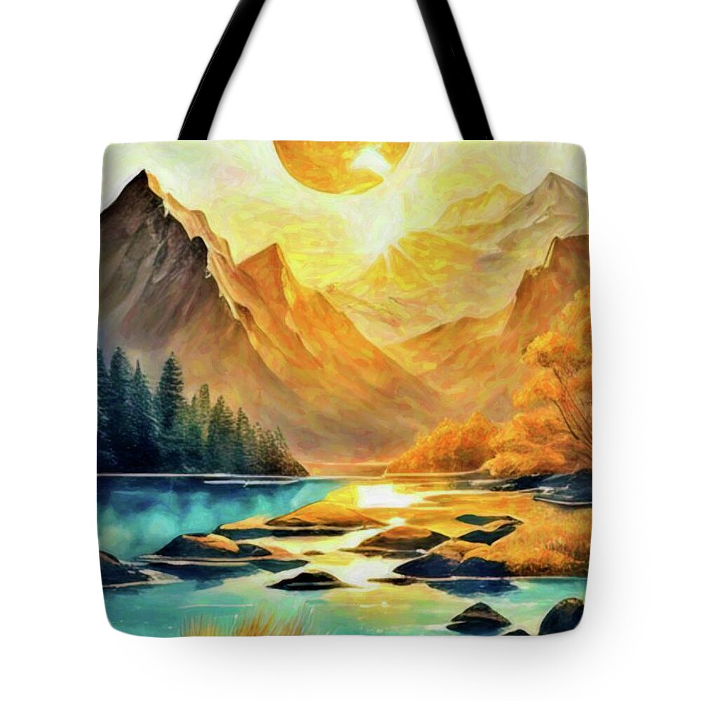 Art Tote Bag featuring the painting Wonderland Fantasy landscape 6 by Digitly