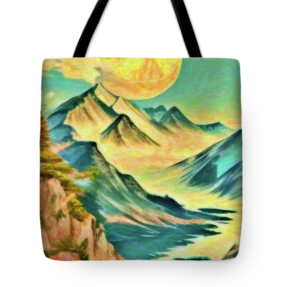 Art Tote Bag featuring the painting Wonderland Fantasy landscape 8 by Digitly