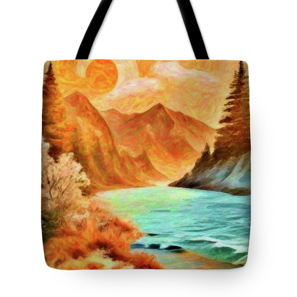 Art Tote Bag featuring the painting Wonderland Fantasy landscape 9 by Digitly
