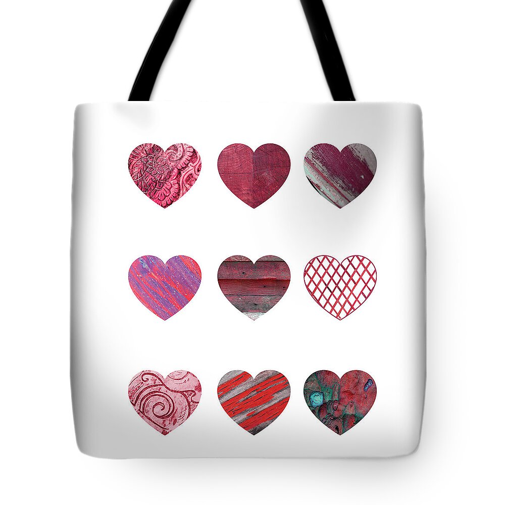 Heart Tote Bag featuring the mixed media Wooden Hearts by Moira Law