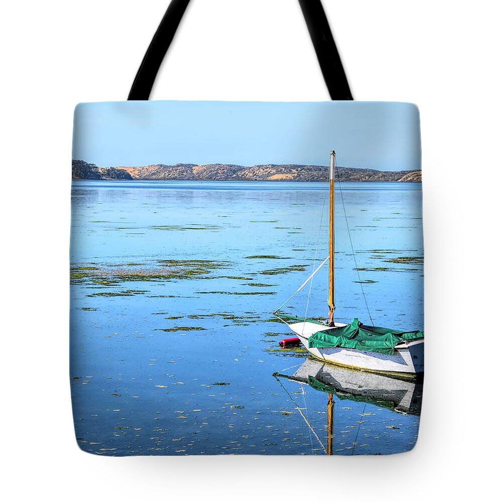 Saliboat Tote Bag featuring the photograph Wooden Mast at Baywood Park by Barbara Snyder