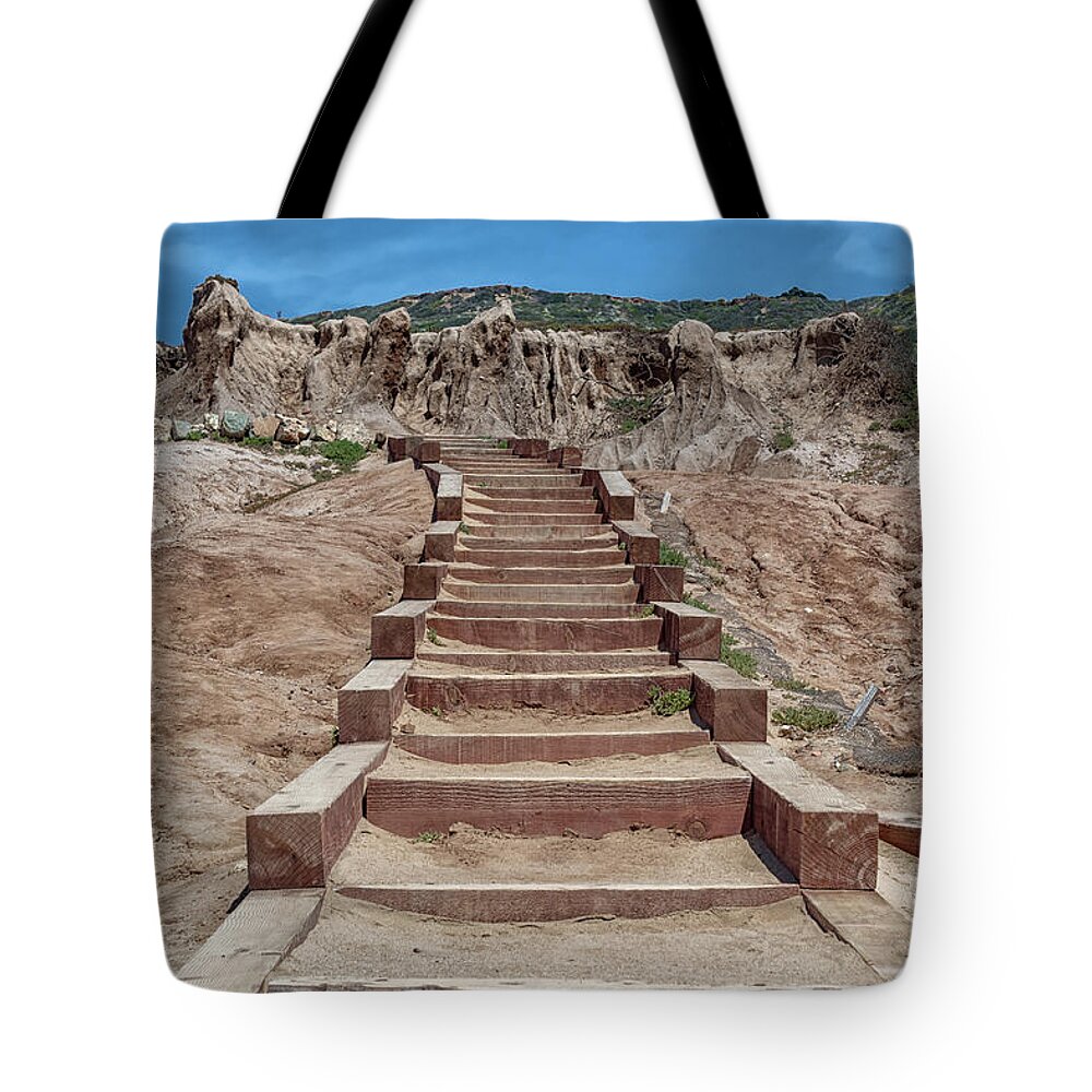 Wood Tote Bag featuring the photograph Wooden Steps by Alison Frank