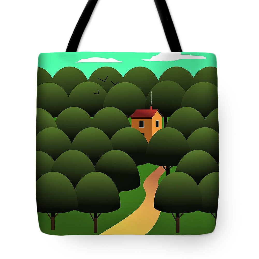 Woods Tote Bag featuring the digital art Woodland House by Fatline Graphic Art