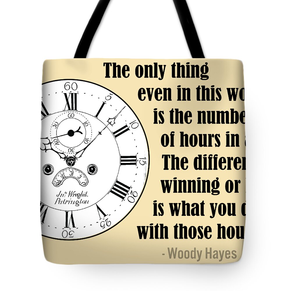 Quotations Tote Bag featuring the digital art Woody On Winning by Greg Joens