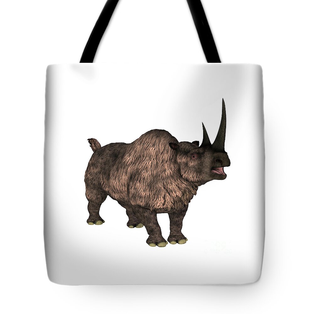 Woolly Rhino Tote Bag featuring the digital art Woolly Rhino over White by Corey Ford