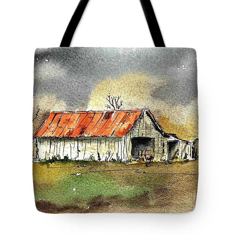 Old Barn And Shed. Watercolor Tote Bag featuring the painting Worn out by William Renzulli