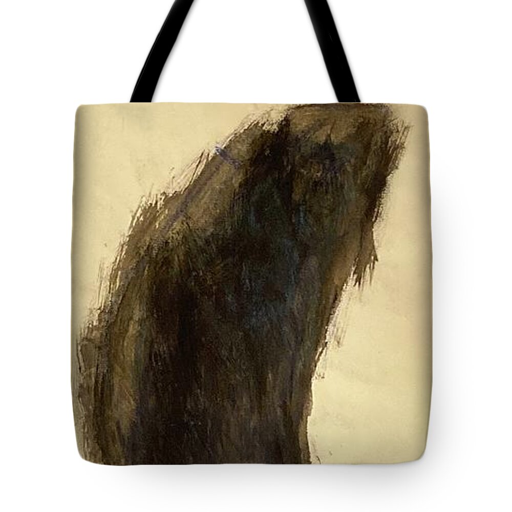 Black Tote Bag featuring the painting Wrapped figure in black by David Euler