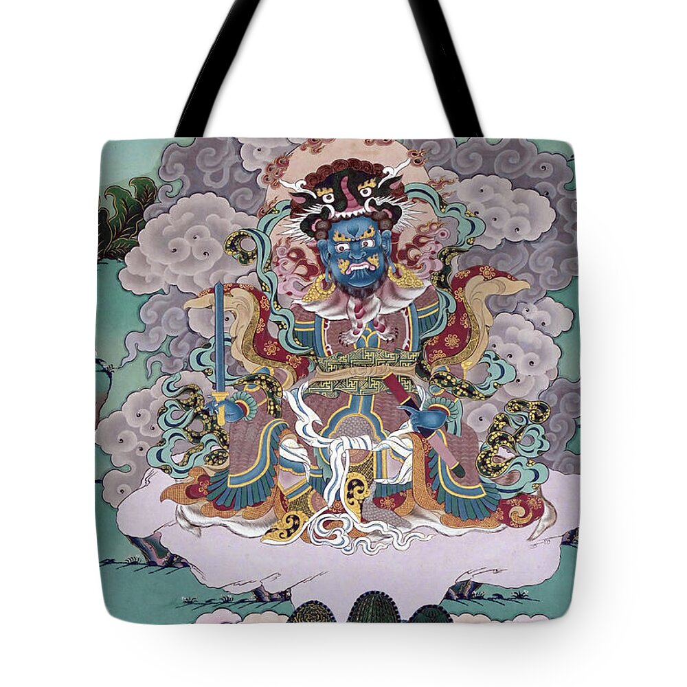 Bhutan Tote Bag featuring the photograph Wrathful deity Tsholing are seen as protectors of the religion by Steve Estvanik