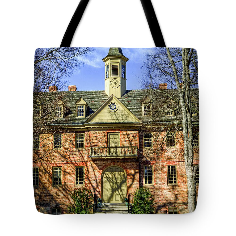 William And Mary Tote Bag featuring the photograph Wren Building Main Entrance by Jerry Gammon