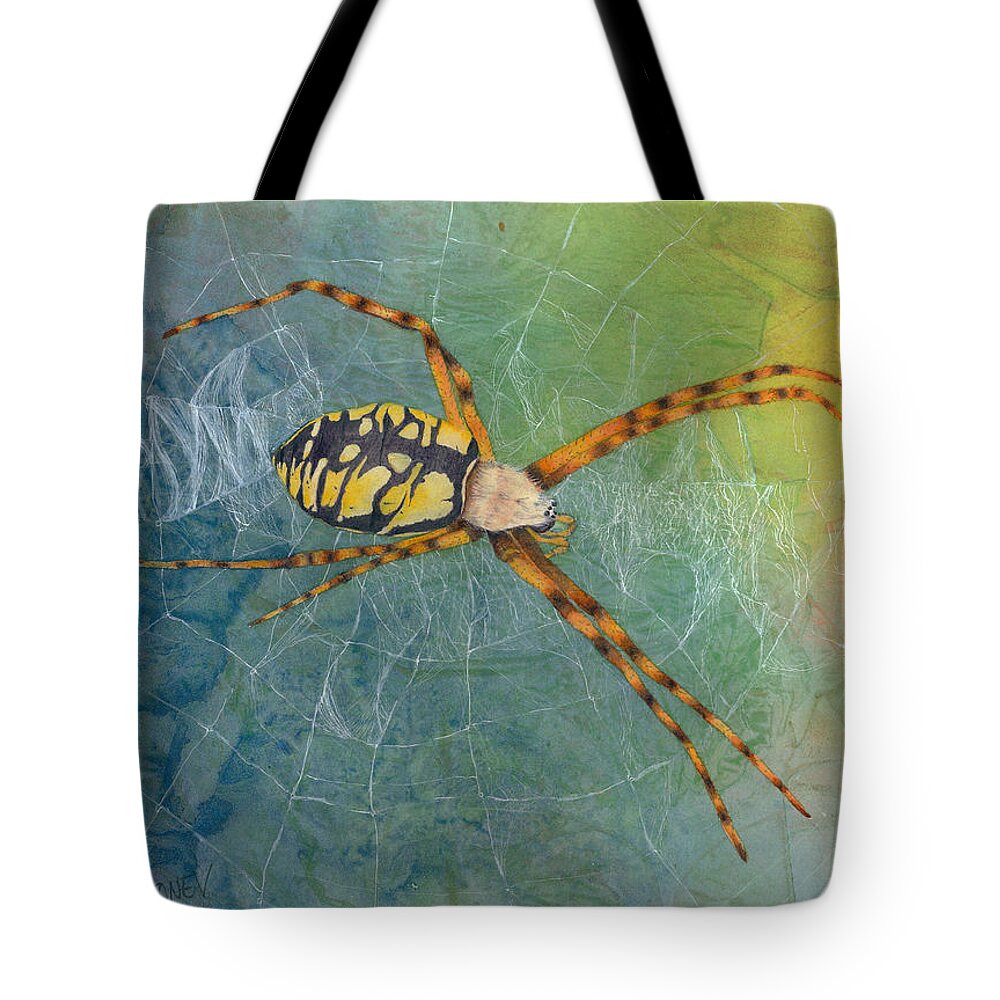 Arachnid Tote Bag featuring the painting Writing Spider-Argiope aurantia by Marie Stone-van Vuuren
