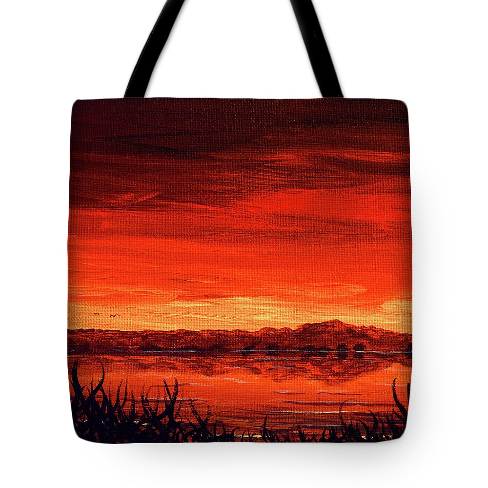 Wyoming Tote Bag featuring the painting Wyoming Sunset over Festo Lake and Laramie Peak by Chance Kafka