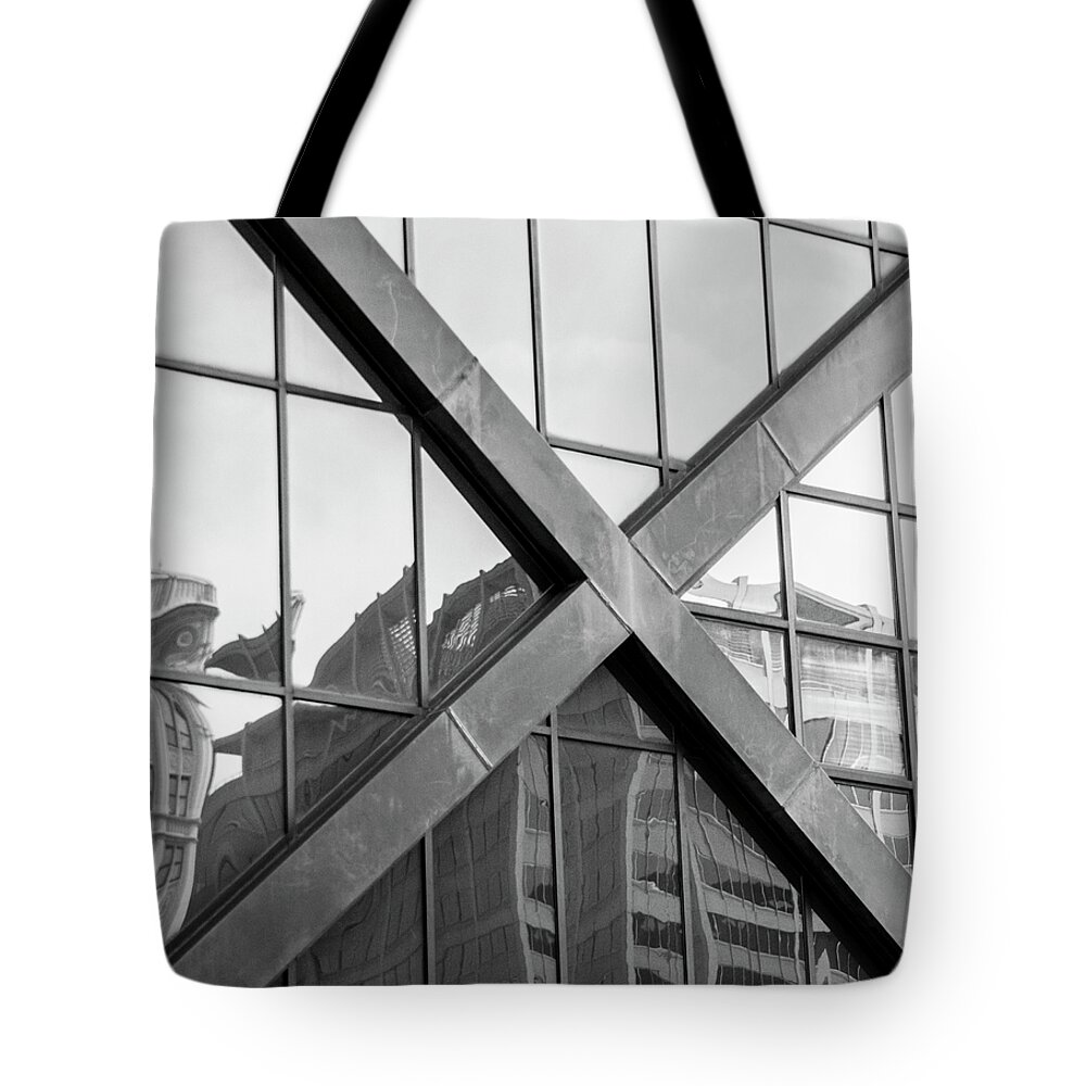Abstracted Tote Bag featuring the photograph X It Out BW by Christi Kraft