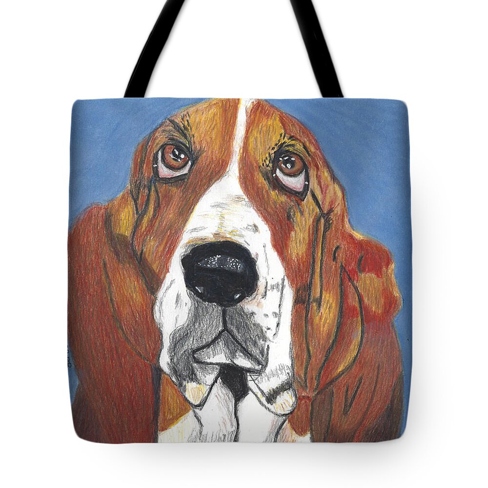 Xavier Tote Bag featuring the drawing Xavier the Basset Hound by Ali Baucom