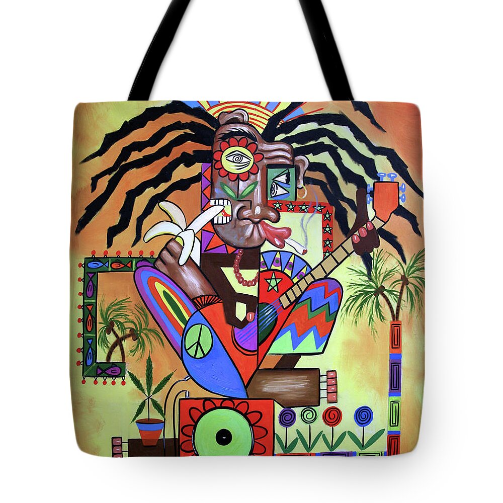 Abstract Tote Bag featuring the painting Ya Mon 2 No Steal Drums by Anthony Falbo