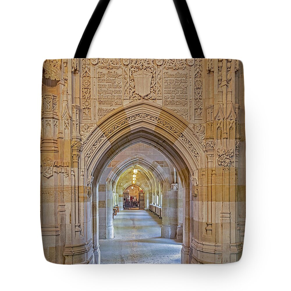 Yale University Tote Bag featuring the photograph Yale University Cloister by Susan Candelario