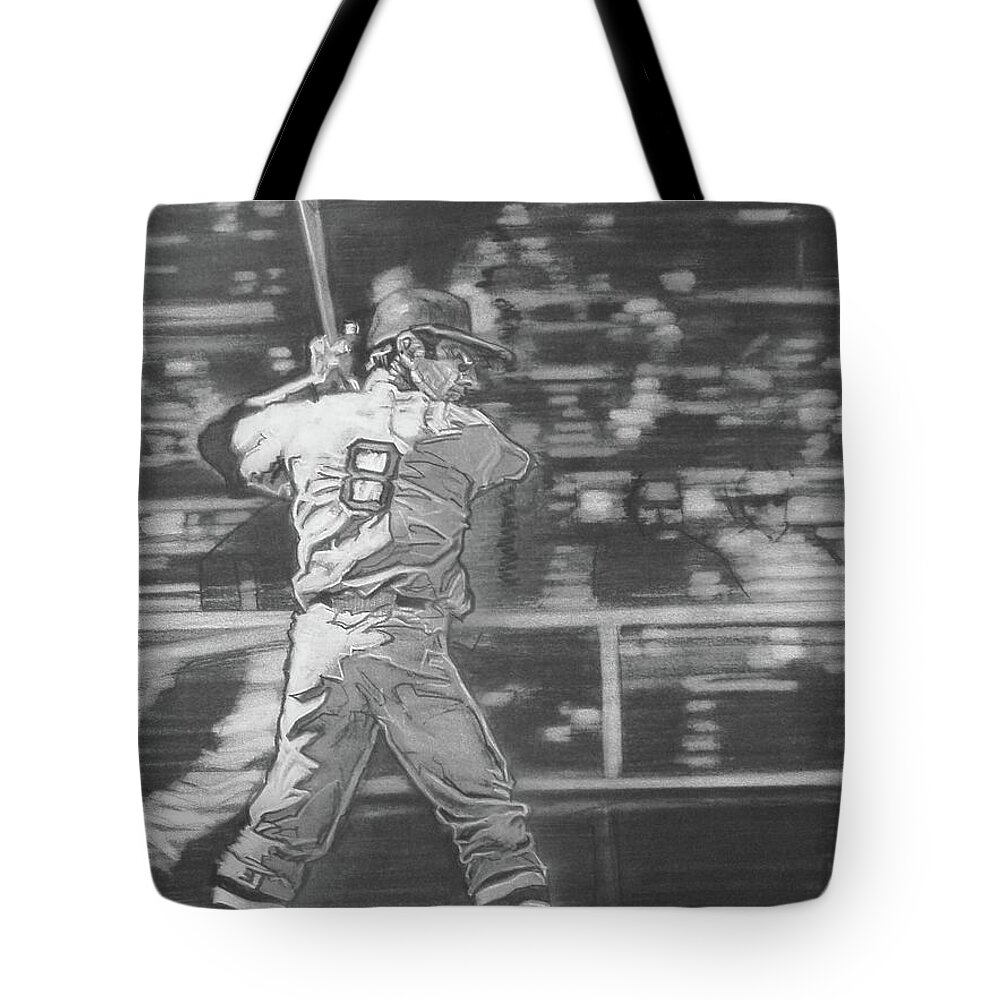 Charcoal Pencil On Paper Tote Bag featuring the drawing Yaz - Carl Yastrzemski by Sean Connolly