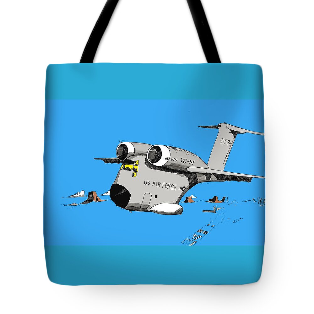 Boeing Tote Bag featuring the drawing Yc-14 by Michael Hopkins