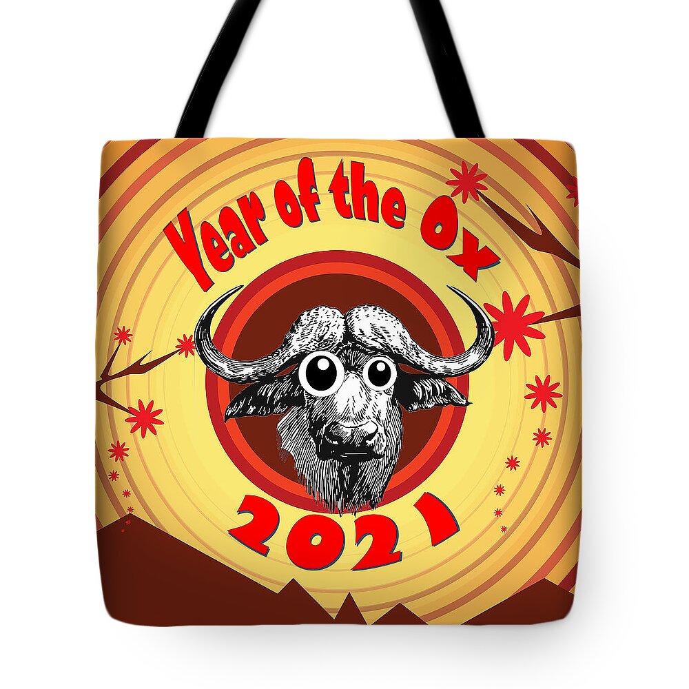 Ox Tote Bag featuring the digital art Year of the Ox 2 with Googly Eyes by Ali Baucom