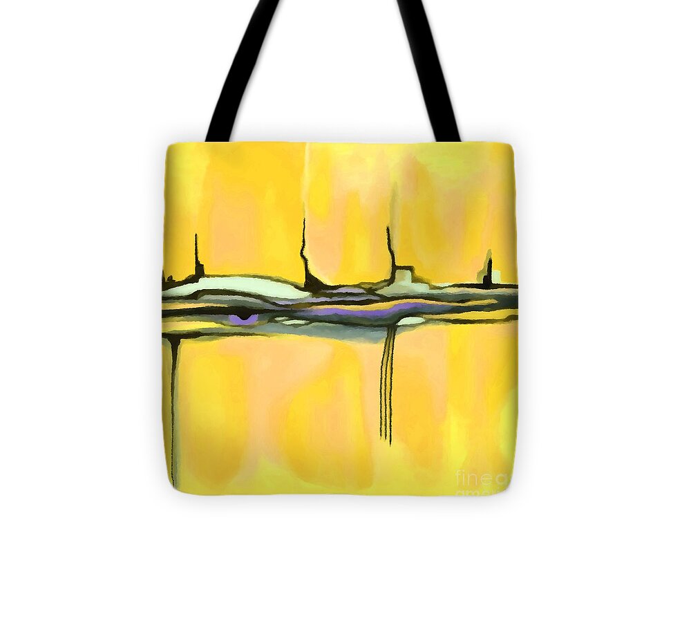 Yellow Tote Bag featuring the painting Yellow Abstract Blue Eye by Delynn Addams