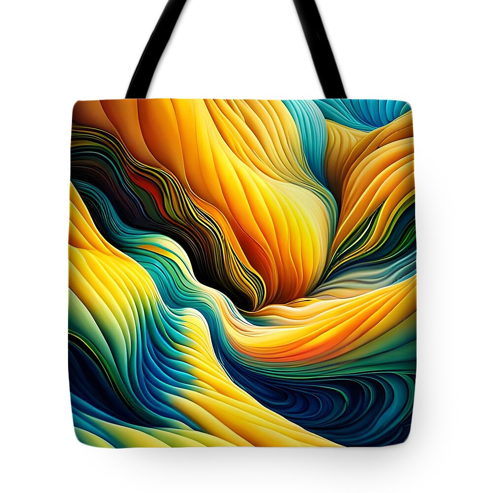 Newby Tote Bag featuring the digital art Yellow and Blue Abstract by Cindy's Creative Corner