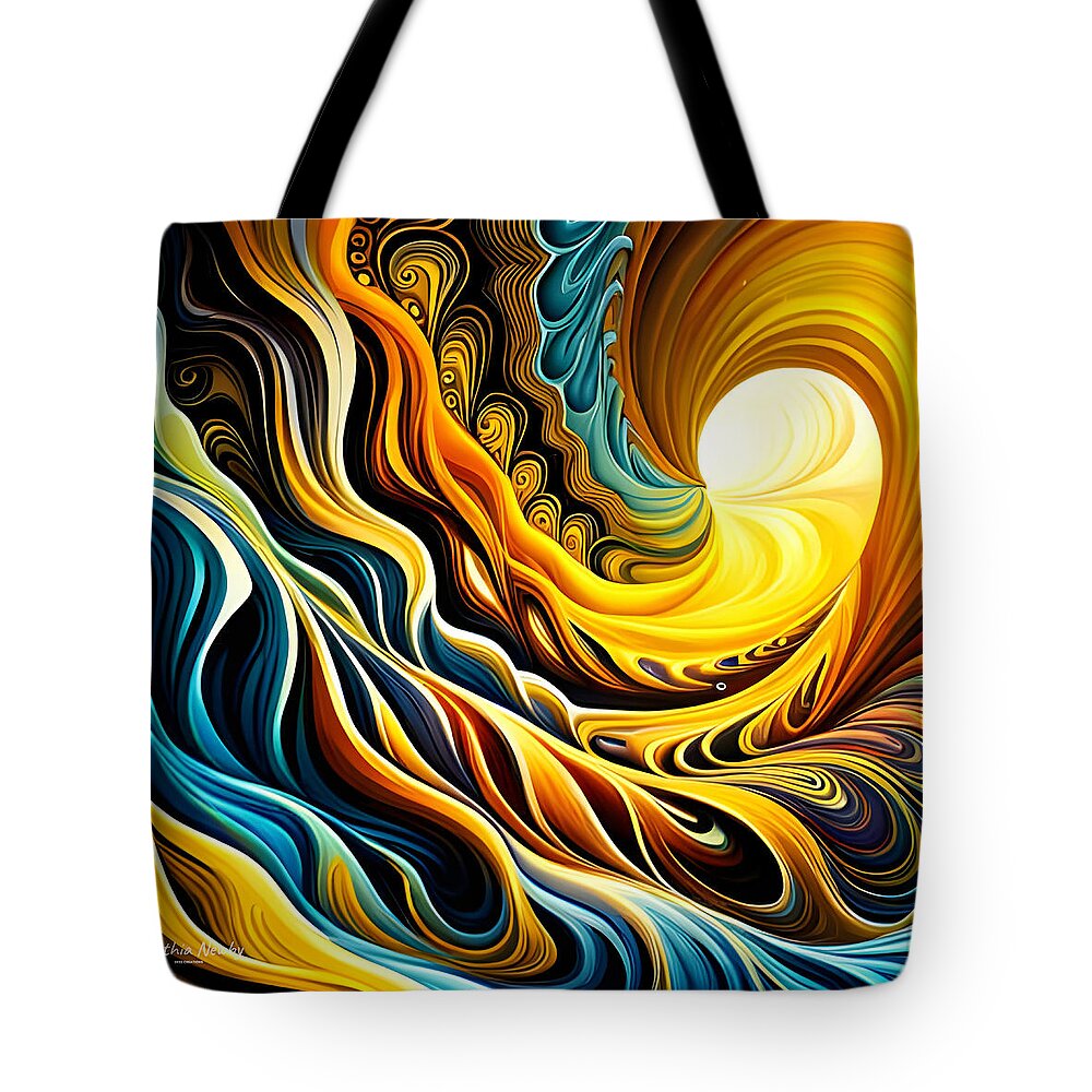 Digital Tote Bag featuring the digital art Yellow and Blue Wave by Cindy's Creative Corner