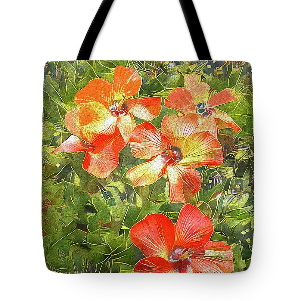 Flowers Tote Bag featuring the mixed media Yellow And Orange Hibiscus by Deborah League