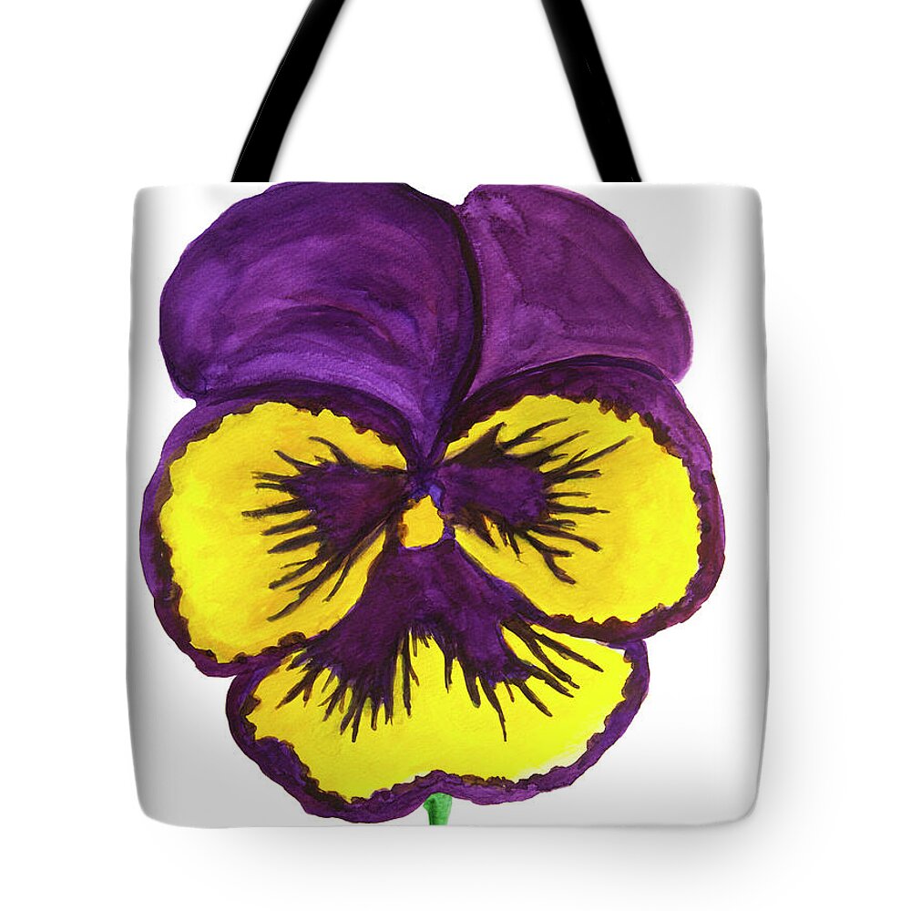 Pansy Tote Bag featuring the painting Yellow and purple colours pansy on white background by Irina Afonskaya