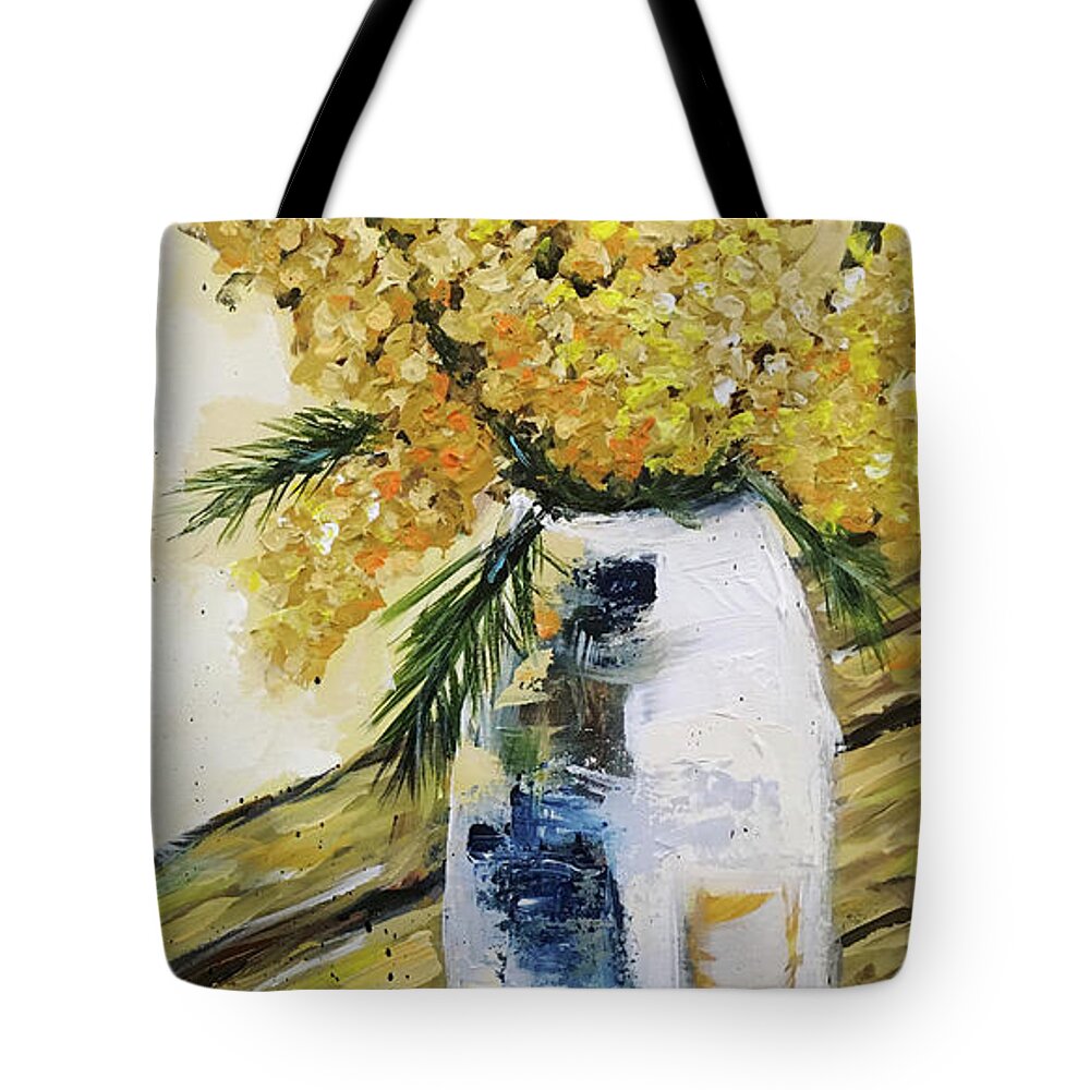 Flowers Tote Bag featuring the painting Yellow Bunch by Roxy Rich