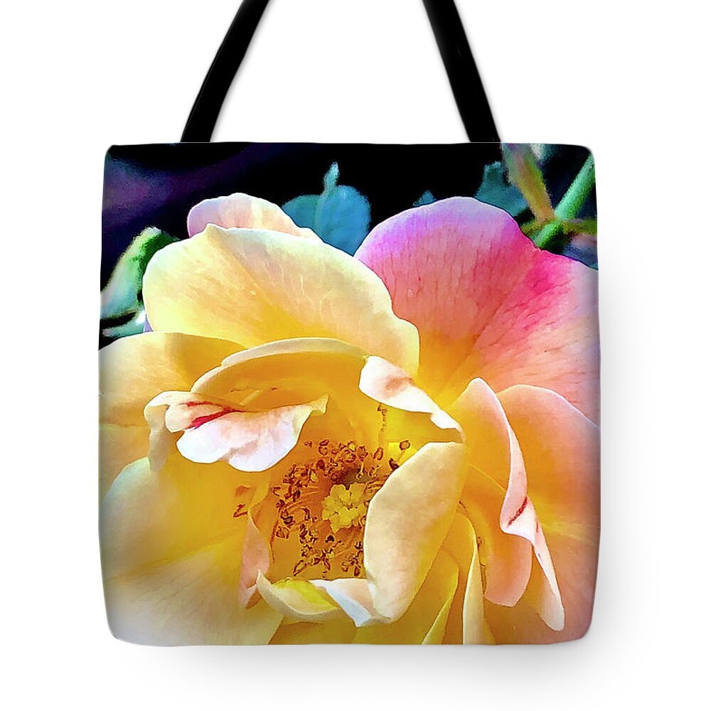 Rose Tote Bag featuring the digital art Yellow Deck Rose by Nancy Olivia Hoffmann