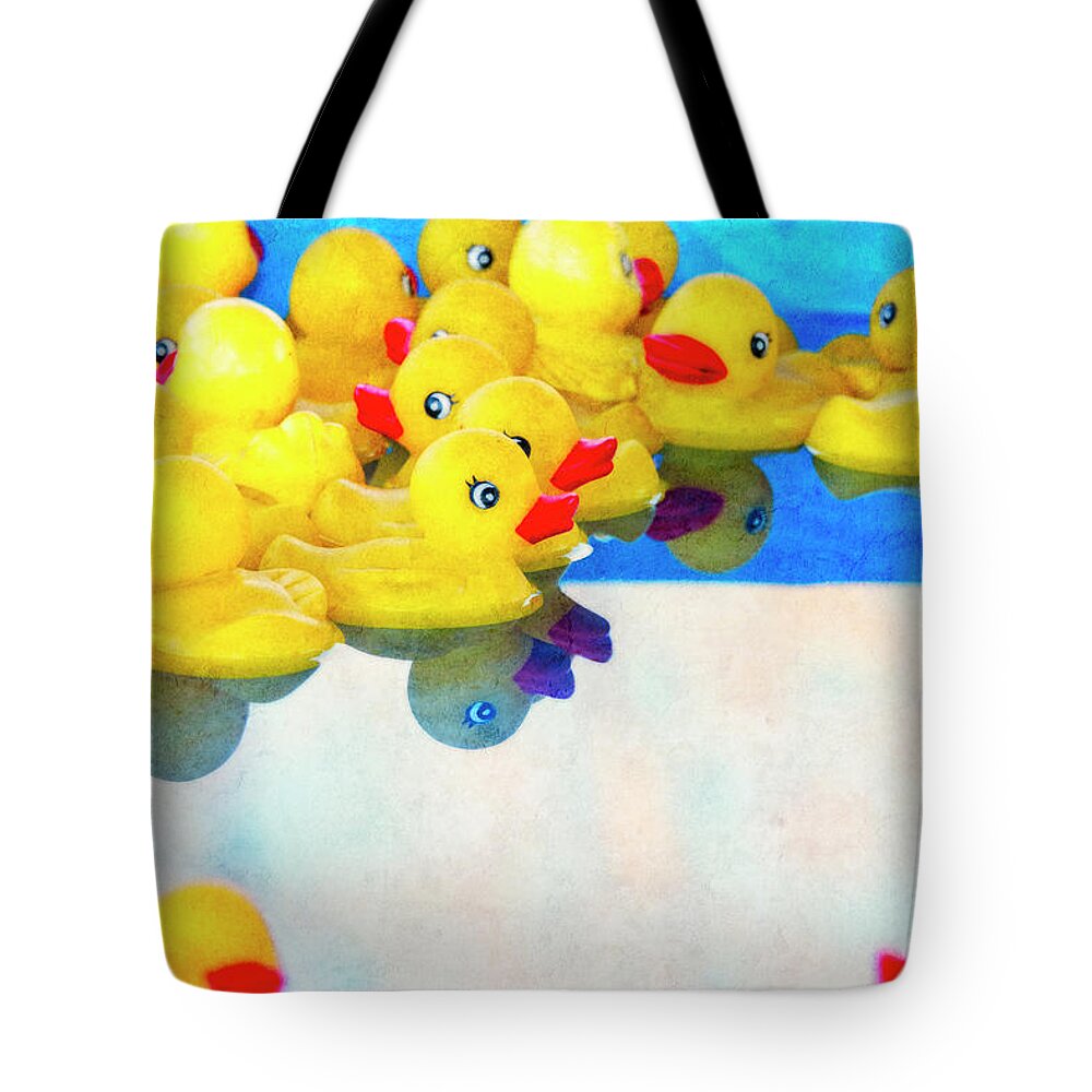 Yellow Duckies Tote Bag featuring the photograph Yellow Duckies by Sandra Selle Rodriguez