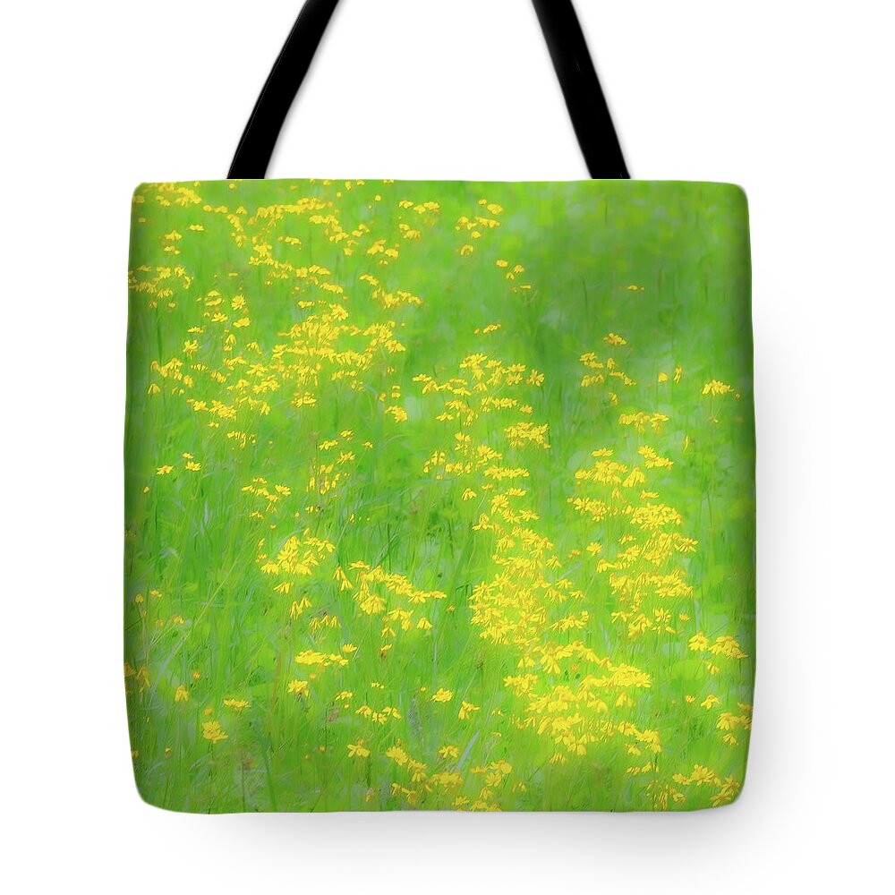 Mountains Tote Bag featuring the photograph Yellow Flowers Green Grass fx 503 by Dan Carmichael