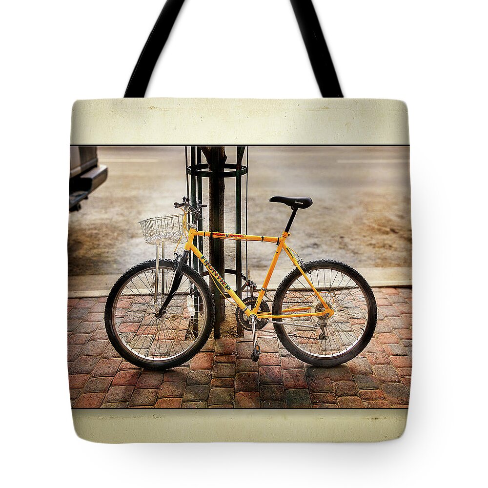 Bicycle Tote Bag featuring the photograph Yellow Frontier Bicycle Set by Craig J Satterlee
