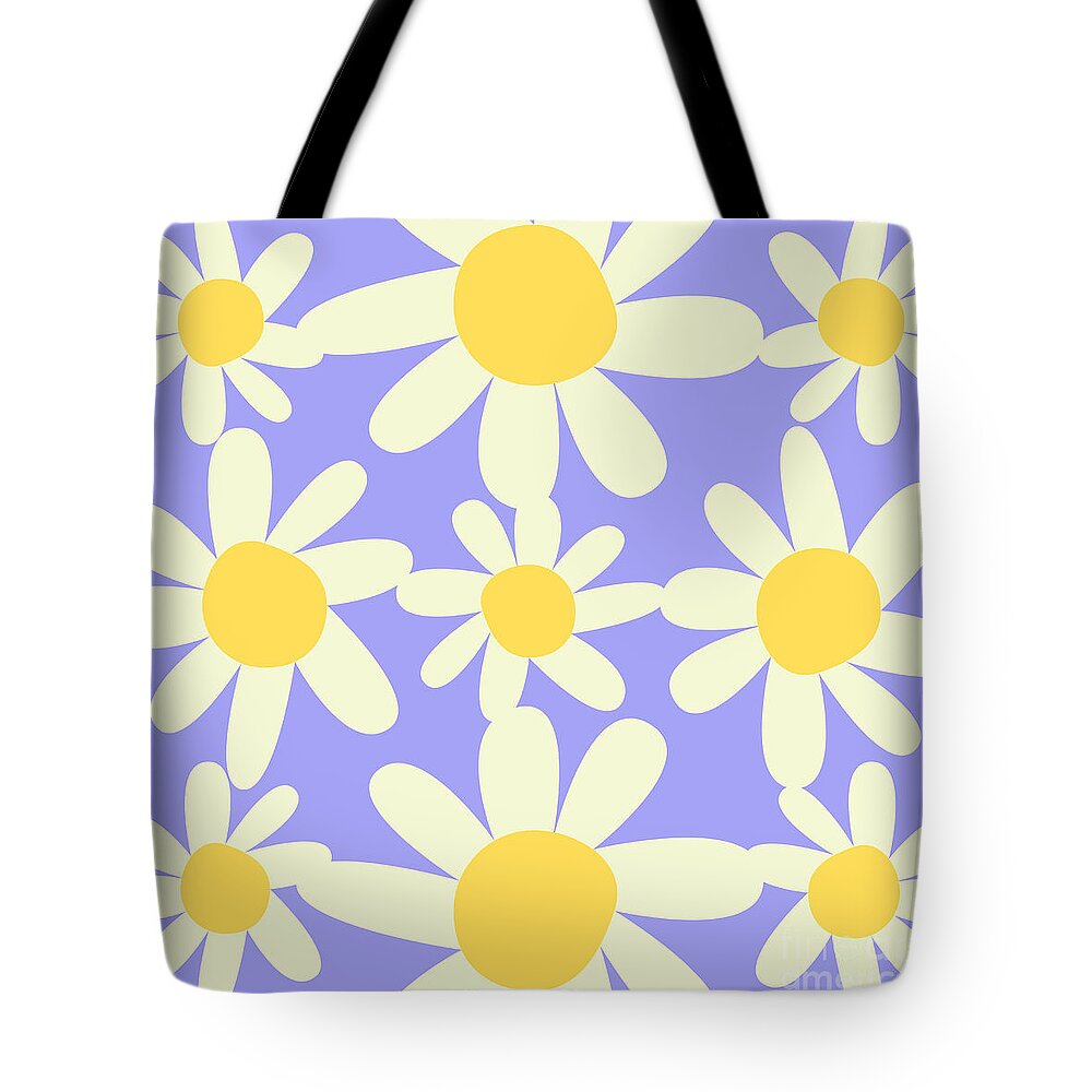 Yellow Tote Bag featuring the digital art Yellow, Lilac, and Cream Floral Pattern Design by Christie Olstad