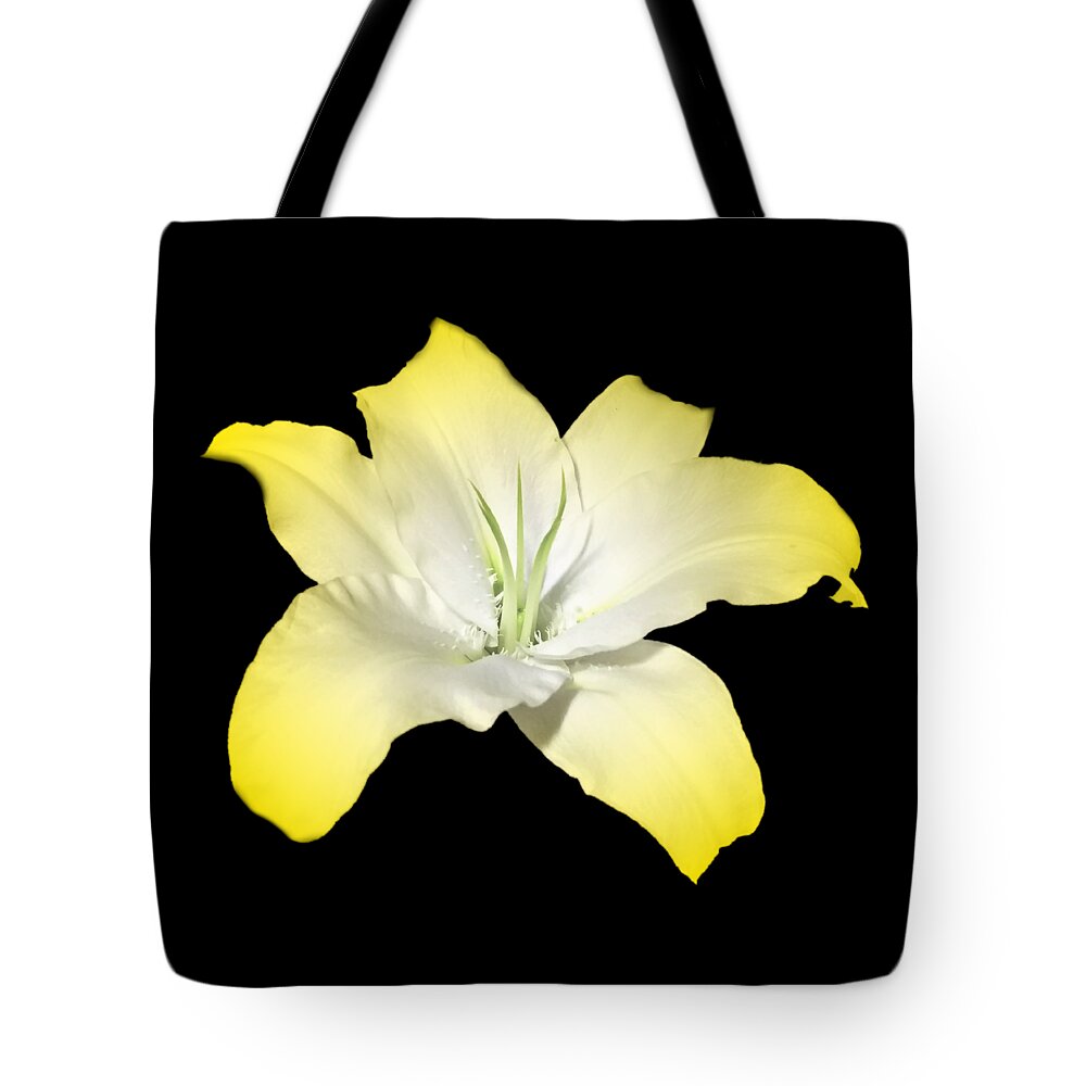 Yellow Tote Bag featuring the photograph Yellow Lily Flower Best for Shirts and Bags by Delynn Addams