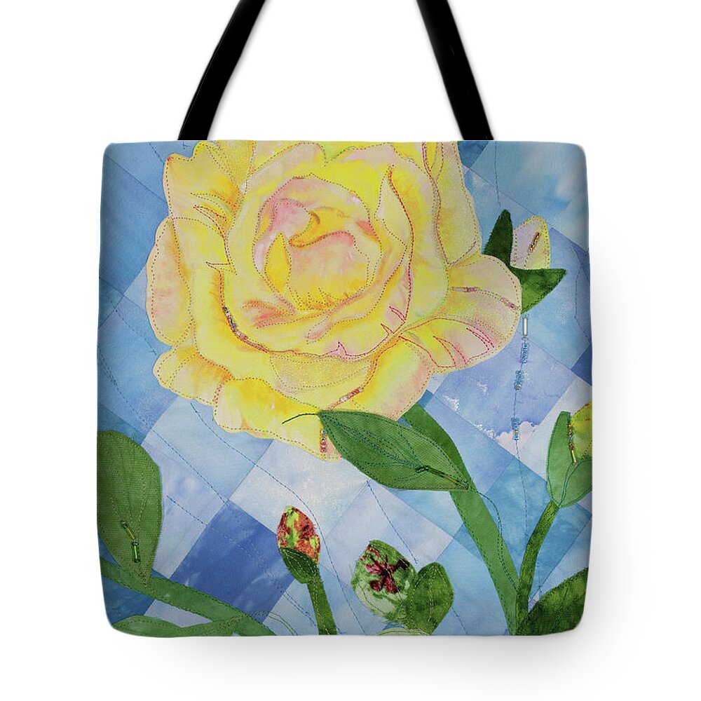 Fiber Art Tote Bag featuring the mixed media Yellow Rose of Texas 3 by Vivian Aumond