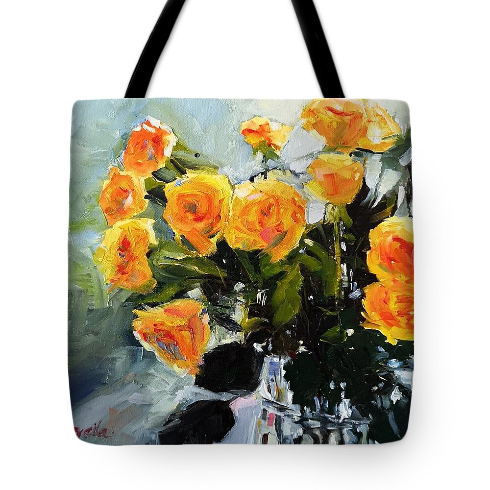 Floral Tote Bag featuring the painting Yellow Roses by Sheila Romard