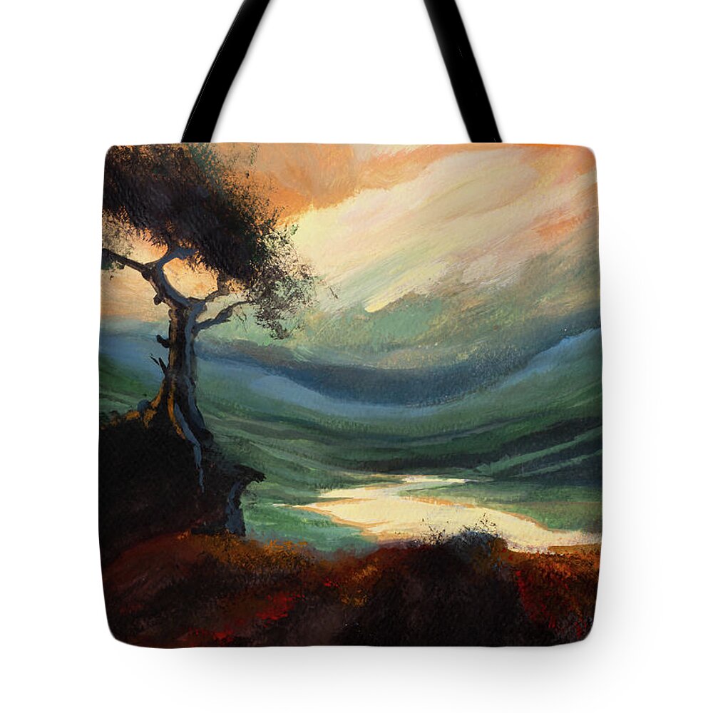 #creativity #art&mindfulness #socialresponsibility #artforworkers #mindfulness Tote Bag featuring the painting Yellow Sunset Hills by Veronica Huacuja