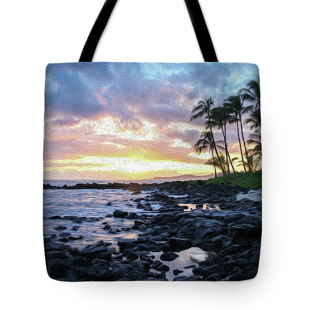 Hawaii Tote Bag featuring the photograph Yellow Sunset Painting by Robert Carter