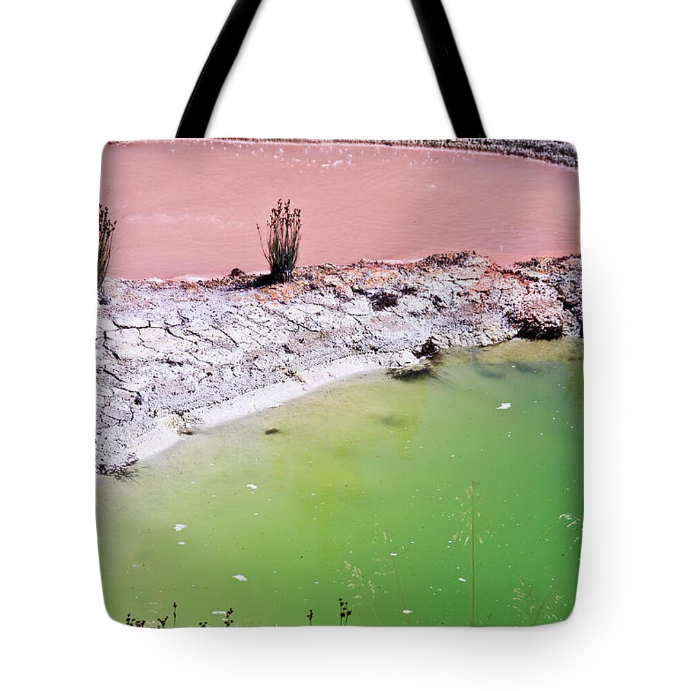 Yellowstone Tote Bag featuring the photograph Yellowstone hot springs by Delphimages Photo Creations