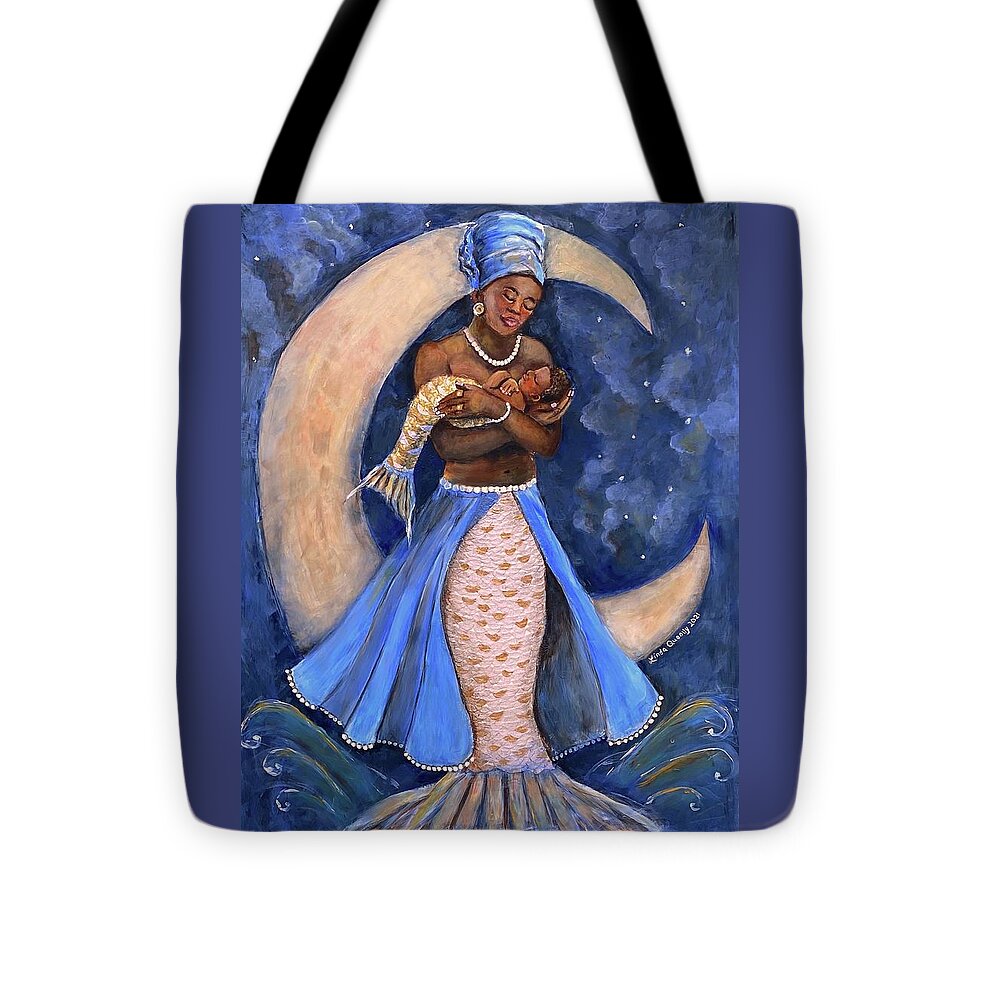 Yemaya Tote Bag featuring the painting Yemaya by Linda Queally by Linda Queally