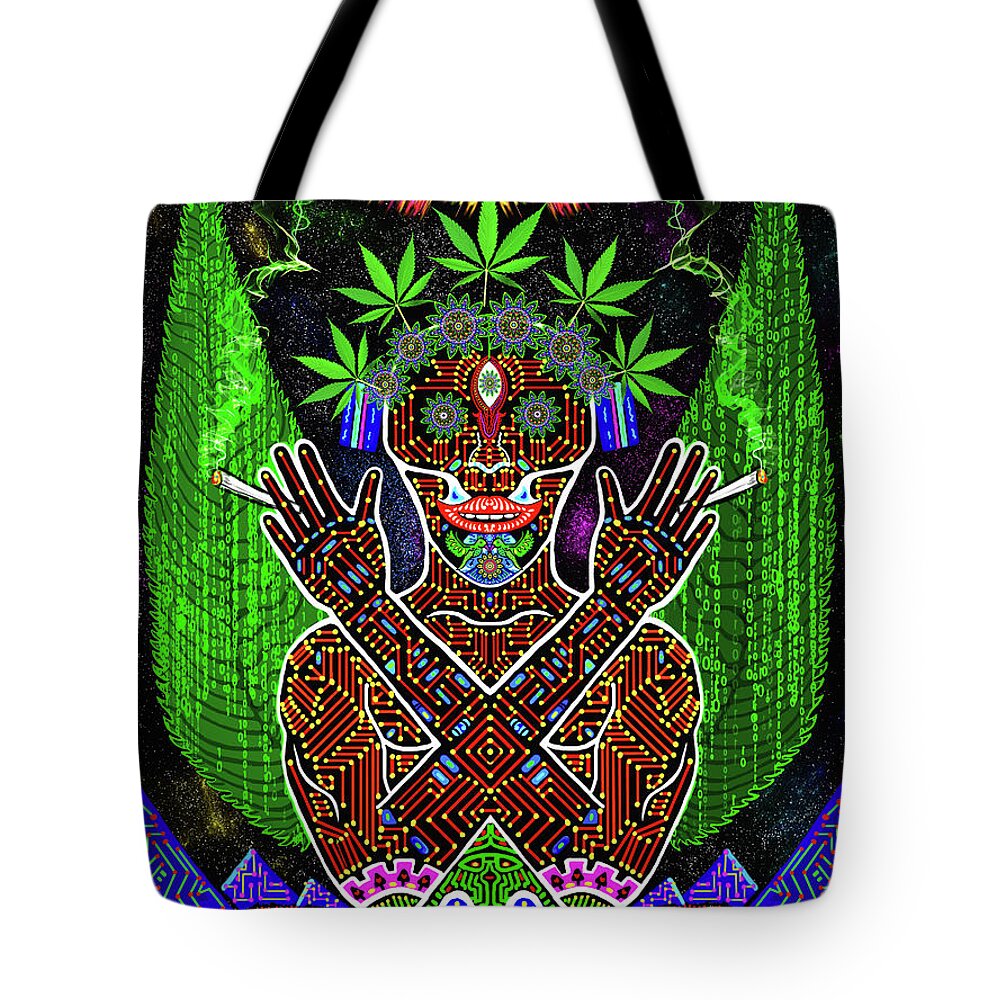 Visionary Art Tote Bag featuring the digital art Yes we Cannabis by Myztico Campo