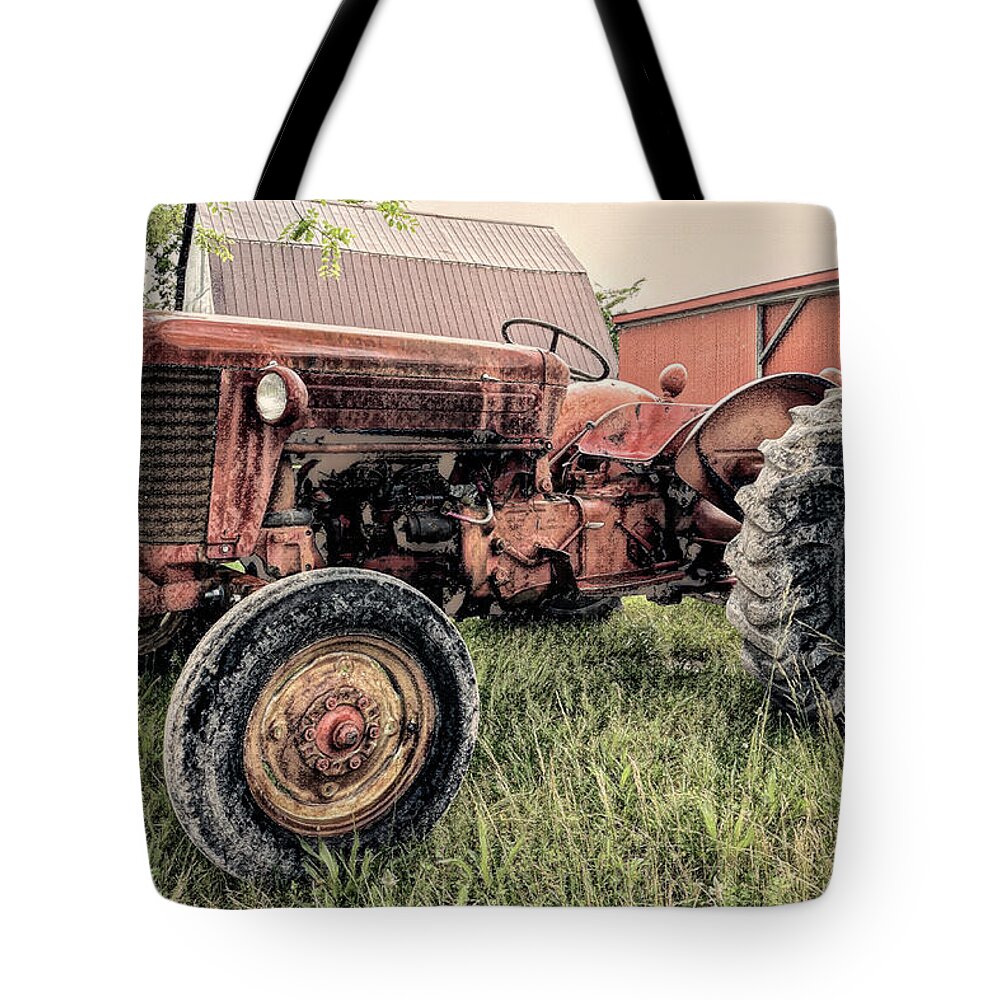 Tractor Tote Bag featuring the photograph Yesterday's Tractor in Charcoal by Bill Swartwout