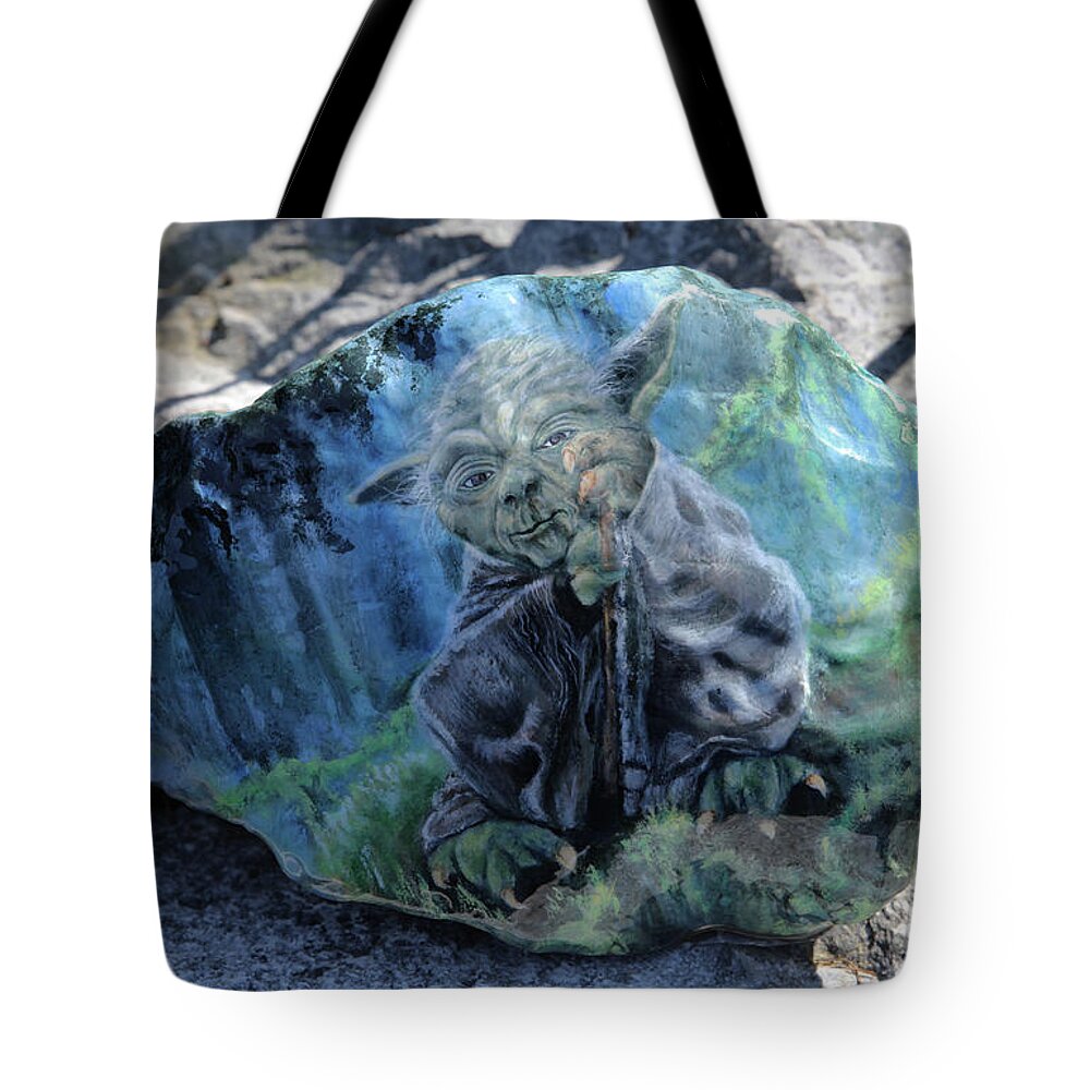 Art Tote Bag featuring the painting Yoda on a Rock by Tammy Pool