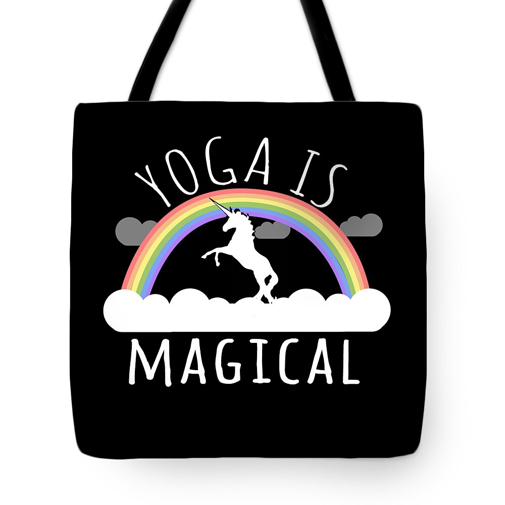 Funny Tote Bag featuring the digital art Yoga Is Magical by Flippin Sweet Gear