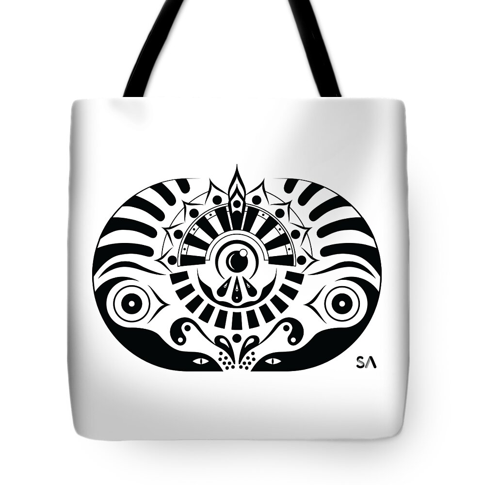 Black And White Tote Bag featuring the digital art Yoga by Silvio Ary Cavalcante