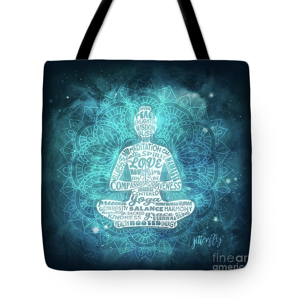Woman Tote Bag featuring the digital art Yoga Woman Meditating Mandala by Laura Ostrowski